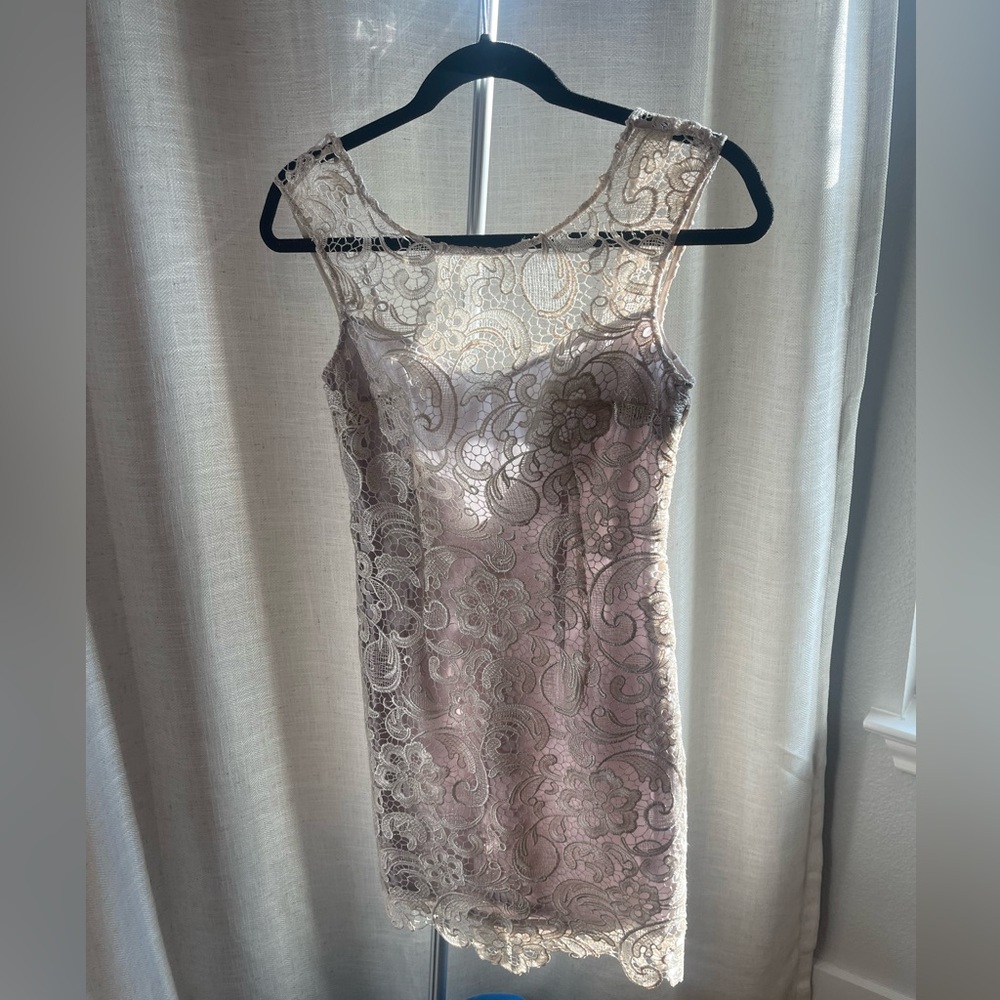 Metalic Ivory Lace Mini Dress